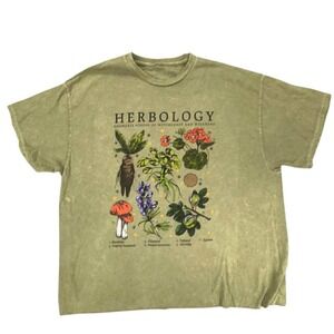 Harry Potter Herbology Hogwarts School T Shirt Botanical Graphic Olive Green NEW